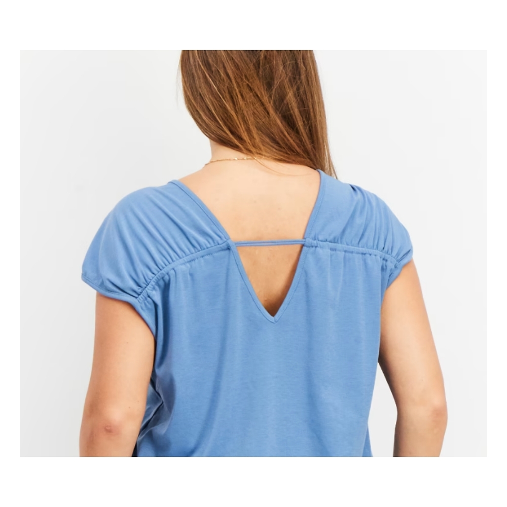 cooper & ella Coronet Blue ruched shoulder Top - Picture 1 of 5